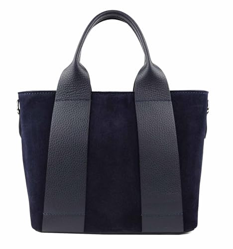 Made IN Italy Damen Echt Leder Tasche Business Shopper Wildleder Schultertasche Handtasche Umhängetasche Freizeittasche Ledertasche Dunkelblau von ITALYSHOP24
