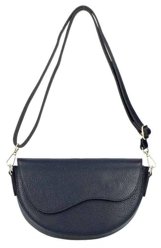 OBC Made IN Italy Damen Leder Tasche Saddle Bag Satteltasche Schultertasche Ledertasche Umhängetasche Brusttasche Cross Over Body Dunkelblau von ITALYSHOP24