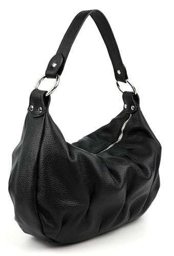 OBC Made IN Italy Damen XL Leder Tasche Business Shopper Hobo Schultertasche Ledertasche Umhängetasche Brusttasche Cross Over Body Bag Nappaleder Schwarz von ITALYSHOP24