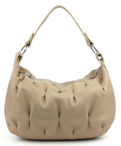 OBC Made IN Italy Damen XL Leder Tasche Business Shopper Hobo Schultertasche Ledertasche Umhängetasche Brusttasche Cross Over Body Bag Nappaleder Taupe von ITALYSHOP24