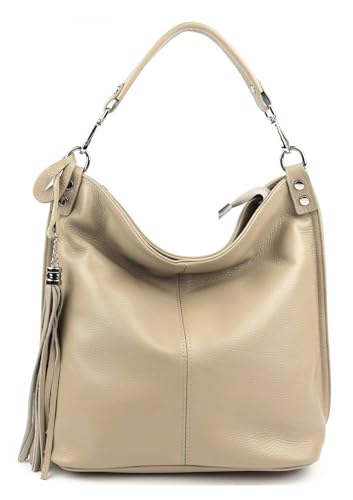 OBC Made IN Italy Damen XL Leder Tasche Business Shopper Schultertasche Ledertasche Umhängetasche Handtasche Nappaleder Taupe von ITALYSHOP24
