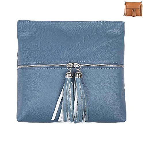 OBC Made in Italy Damen Leder Tasche Bodybag Schultertasche Crossover Umhängetasche Handtasche Ledertasche Damentasche Crossbody Jeansblau von ITALYSHOP24