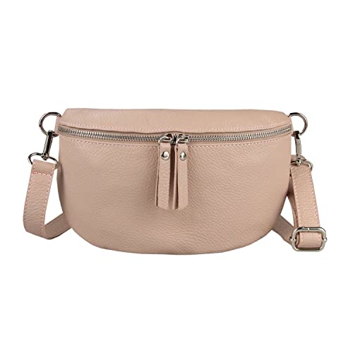 Made in Italy Damen Leder Tasche Handytasche Gürteltasche Crossbody Hüfttasche Bauchtasche Umhängetasche Cross-Over Bodybag Schultertasche Kosmetiktasche Antikrosa von ITALYSHOP24