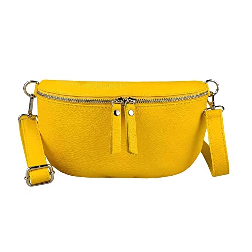 OBC Made in Italy Damen Leder Tasche Handytasche Gürteltasche Crossbody Hüfttasche Bauchtasche Umhängetasche Cross-Over Bodybag Schultertasche Kosmetiktasche Gelb von ITALYSHOP24