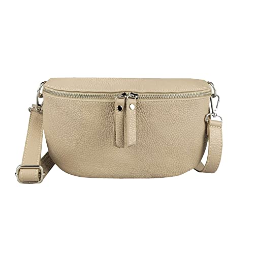 OBC Made in Italy Damen Leder Tasche Handytasche Gürteltasche Crossbody Hüfttasche Bauchtasche Umhängetasche Cross-Over Bodybag Schultertasche Kosmetiktasche Helltaupe von ITALYSHOP24