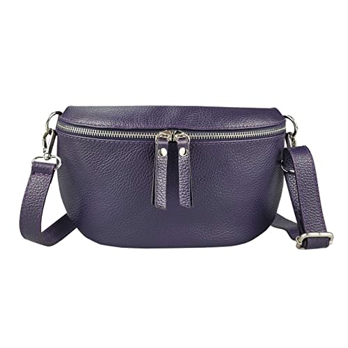 Made in Italy Damen Leder Tasche Handytasche Gürteltasche Crossbody Hüfttasche Bauchtasche Umhängetasche Cross-Over Bodybag Schultertasche Kosmetiktasche Lila von ITALYSHOP24