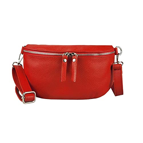 OBC Made in Italy Damen Leder Tasche Handytasche Gürteltasche Crossbody Hüfttasche Bauchtasche Umhängetasche Cross-Over Bodybag Schultertasche Kosmetiktasche Rot von ITALYSHOP24