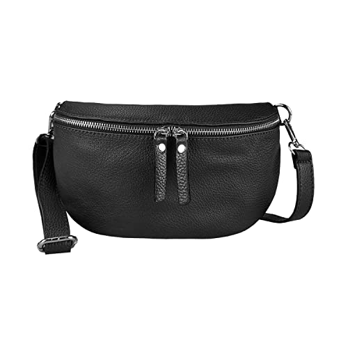 OBC Made in Italy Damen Leder Tasche Handytasche Gürteltasche Crossbody Hüfttasche Bauchtasche Umhängetasche Cross-Over Bodybag Schultertasche Kosmetiktasche Schwarz von ITALYSHOP24