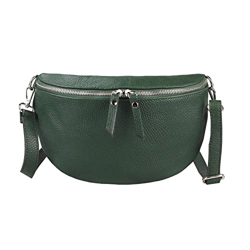 OBC Made in Italy Damen Leder Tasche Medium Handytasche Gürteltasche Crossbody Hüfttasche Bauchtasche Umhängetasche Cross-Over Bodybag Schultertasche Kosmetiktasche Dunkelgrün von ITALYSHOP24