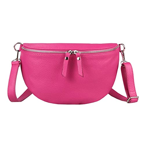 OBC Made in Italy Damen Leder Tasche Medium Handytasche Gürteltasche Crossbody Hüfttasche Bauchtasche Umhängetasche Cross-Over Bodybag Schultertasche Kosmetiktasche Pink von ITALYSHOP24