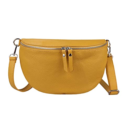 OBC Made in Italy Damen Leder Tasche Medium Handytasche Gürteltasche Crossbody Hüfttasche Bauchtasche Umhängetasche Cross-Over Bodybag Schultertasche Kosmetiktasche Senfgelb von ITALYSHOP24