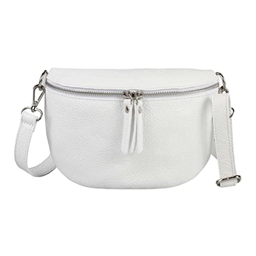 OBC Made in Italy Damen Leder Tasche Medium Handytasche Gürteltasche Crossbody Hüfttasche Bauchtasche Umhängetasche Cross-Over Bodybag Schultertasche Kosmetiktasche Weiß von ITALYSHOP24