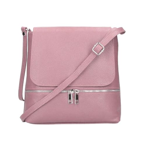 OBC Made in Italy Damen Leder Tasche Messenger Crossbody Handtasche Schultertasche Crossover Umhängetasche Shopper Damentasche Überschlagtasche Tablettasche bis ca. 7-9 Zoll Altrosa von ITALYSHOP24