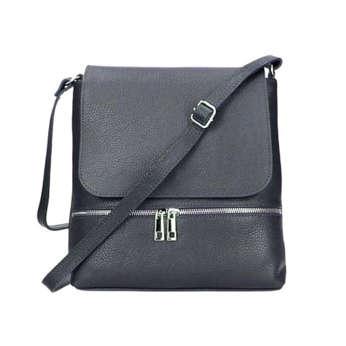 OBC Made in Italy Damen Leder Tasche Messenger Crossbody Handtasche Schultertasche Crossover Umhängetasche Shopper Damentasche Überschlagtasche Tablettasche bis ca. 7-9 Zoll Dunkelblau von ITALYSHOP24