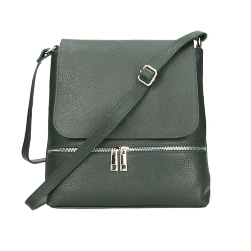 OBC Made in Italy Damen Leder Tasche Messenger Crossbody Handtasche Schultertasche Crossover Umhängetasche Shopper Damentasche Überschlagtasche Tablettasche bis ca. 7-9 Zoll Dunkelgrün von ITALYSHOP24