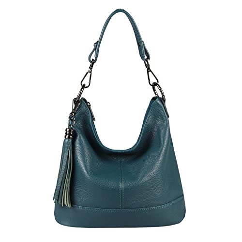 OBC Made in Italy Damen Leder Tasche Umhängetasche Shopper Schultertasche Handtasche Crossbody Hobo Bag Crossover Ledertasche Damentasche Fransen Petrol von ITALYSHOP24