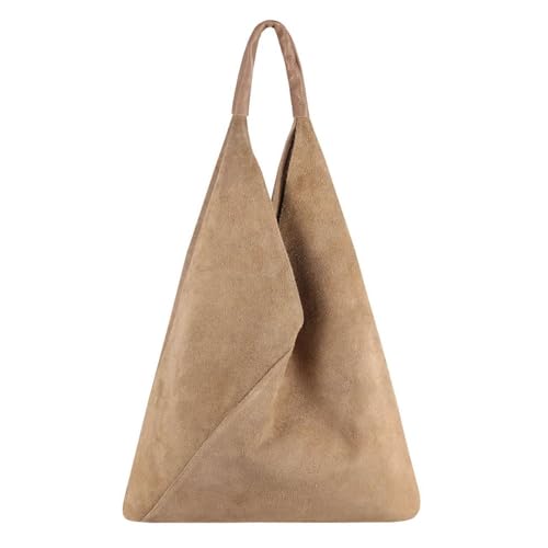 OBC Made in Italy Damen XXL Leder Tasche Handtasche Wildleder Shopper Schultertasche Taupe von ITALYSHOP24