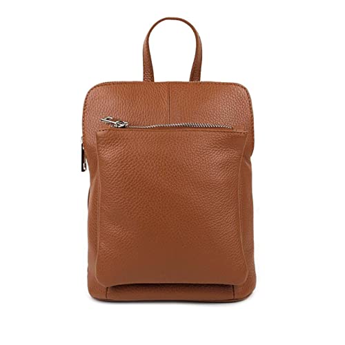 OBC Made in Italy Damen echt Leder Rucksack Bodybag Lederrucksack Tasche Schultertasche Ledertasche Crossbody Cross-Over Cognac von ITALYSHOP24