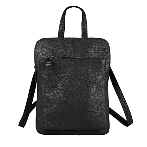 OBC Made in Italy Damen echt Leder Rucksack Bodybag Lederrucksack Tasche Schultertasche Ledertasche Crossbody Cross-Over Schwarz von ITALYSHOP24