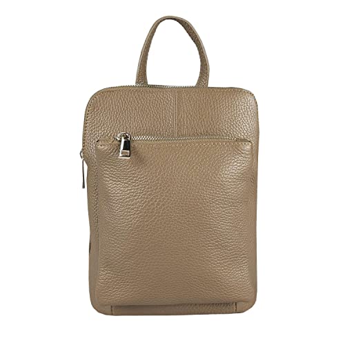 OBC Made in Italy Damen echt Leder Rucksack Bodybag Lederrucksack Tasche Schultertasche Ledertasche Crossbody Cross-Over Taupe von ITALYSHOP24