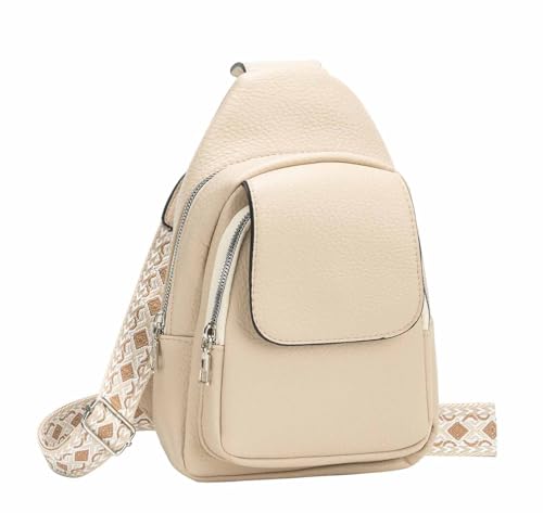 Unisex Crossbody Bodybag Sling Tasche Rucksack Crossover Schultertasche Brusttasche Umhängetasche Bag Damen Herren Apricot von ITALYSHOP24