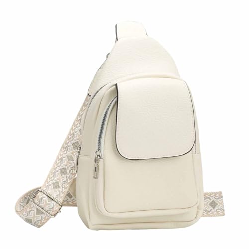 Unisex Crossbody Bodybag Sling Tasche Rucksack Crossover Schultertasche Brusttasche Umhängetasche Bag Damen Herren Beige. von ITALYSHOP24