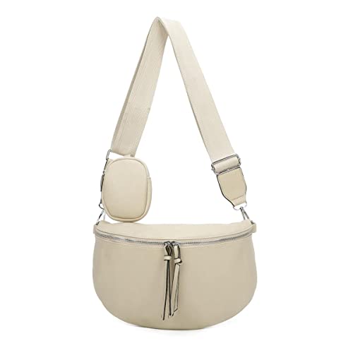 OBC XL Damen Tasche Crossbody Gürteltasche Messenger-Tasche Hüfttasche Bauchtasche Umhängetasche Cross-Over Bodybag Schultertasche Handytasche Leder Optik Beige V1 von ITALYSHOP24