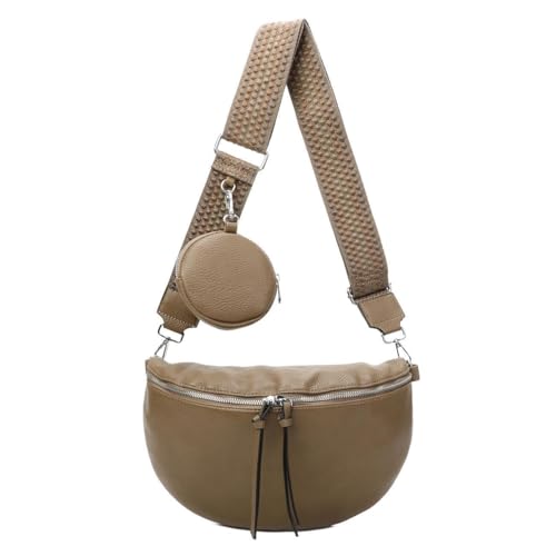 OBC XL Damen Tasche Crossbody Gürteltasche Messenger-Tasche Hüfttasche Bauchtasche Umhängetasche Cross-Over Bodybag Schultertasche Handytasche Leder Optik Taupe von ITALYSHOP24