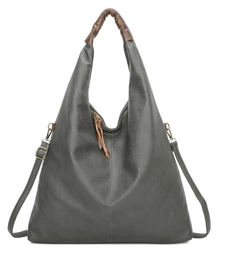 OBC XXL Damen Tasche Shopper Schultertasche Hobo Bag Reisetasche Handtasche Umhängetasche Freizeittasche Beuteltasche Weekender Leder Optik Dunkelgrau von ITALYSHOP24