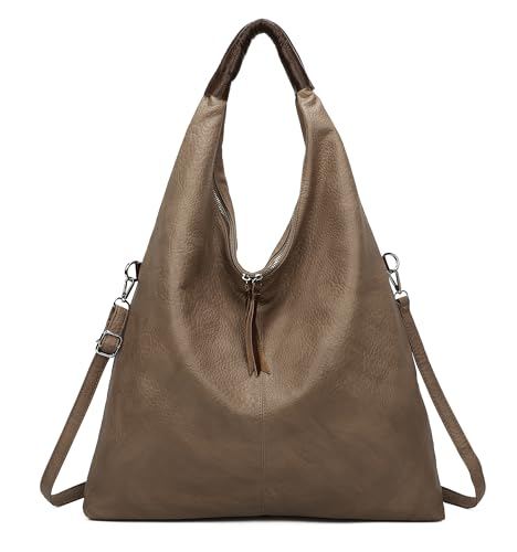 OBC XXL Damen Tasche Shopper Schultertasche Hobo Bag Reisetasche Handtasche Umhängetasche Freizeittasche Beuteltasche Weekender Leder Optik Dunkeltaupe von ITALYSHOP24
