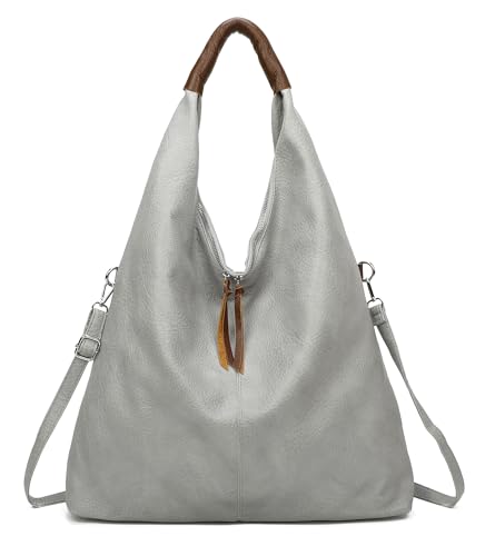 OBC XXL Damen Tasche Shopper Schultertasche Hobo Bag Reisetasche Handtasche Umhängetasche Freizeittasche Beuteltasche Weekender Leder Optik Grau von ITALYSHOP24