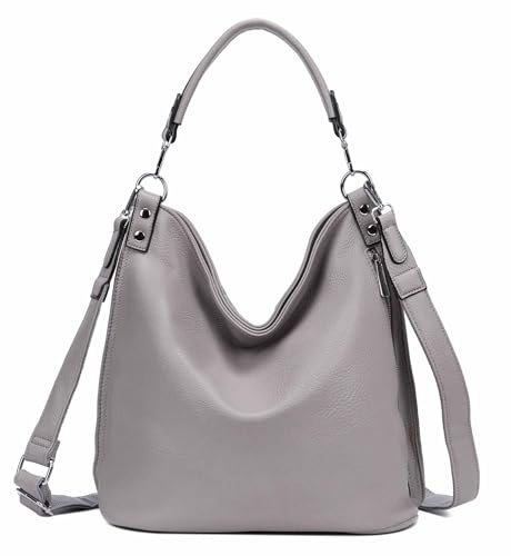 OBC XXL Damen Tasche mit 2 Gürtel Shopper Schultertasche Umhängetasche Hobo Bag Reisetasche Handtasche für Schule Freizeit Beuteltasche Urlaub Weekender Leder Optik Hellgrau von ITALYSHOP24