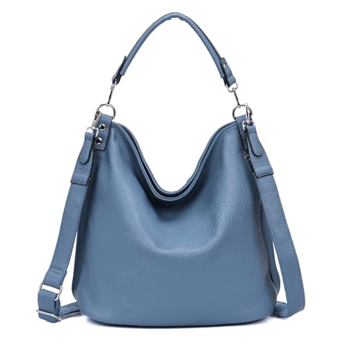 OBC XXL Damen Tasche mit 2 Gürtel Shopper Schultertasche Umhängetasche Hobo Bag Reisetasche Handtasche für Schule Freizeit Beuteltasche Urlaub Weekender Leder Optik Jeansblau von ITALYSHOP24