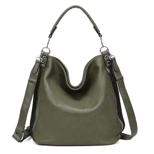 OBC XXL Damen Tasche mit 2 Gürtel Shopper Schultertasche Umhängetasche Hobo Bag Reisetasche Handtasche für Schule Freizeit Beuteltasche Urlaub Weekender Leder Optik Olivgrün von ITALYSHOP24