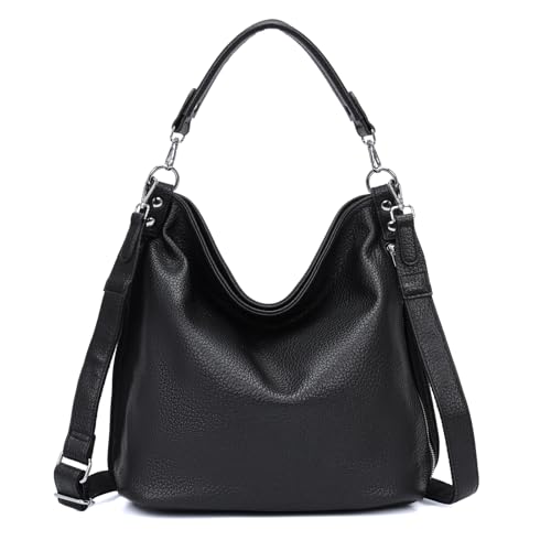 OBC XXL Damen Tasche mit 2 Gürtel Shopper Schultertasche Umhängetasche Hobo Bag Reisetasche Handtasche für Schule Freizeit Beuteltasche Urlaub Weekender Leder Optik Schwarz V1 von ITALYSHOP24