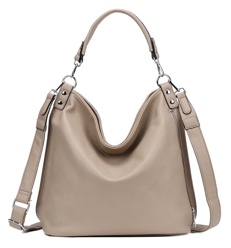 OBC XXL Damen Tasche mit 2 Gürtel Shopper Schultertasche Umhängetasche Hobo Bag Reisetasche Handtasche für Schule Freizeit Beuteltasche Urlaub Weekender Leder Optik Taupe von ITALYSHOP24