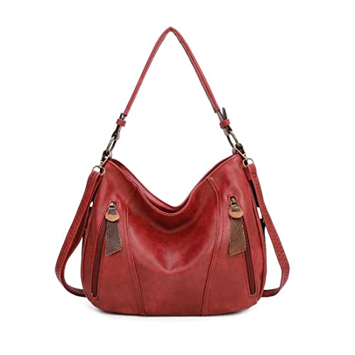 OBC Damen Tasche Shopper Tote Bag Handtasche Umhängetasche Schultertasche Beuteltasche Leder Optik Hobo Crossbody (Rot.) von ITALYSHOP24COM