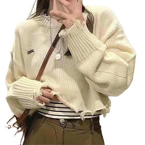 ITAMCO Zerrissener kurzer Strickpullover Damen Herbstkleidung fauler Rundhalspullover ITAMCO Zerrissener kurzer Strickpullover Damen Herbstkleidung fauler Rundhalspullover von ITAMCO