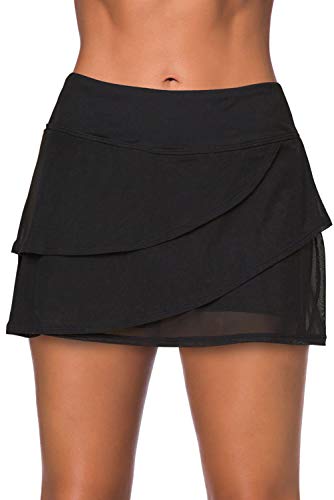 Damen Sportiv Bademode Kurze Rock Baderock Badebekleidung Eingebaut Bikinihose Beiläufig Sportrock Schwimmrock mit und hoher Taille Strandrock (Schwarz,XL) von DECORN