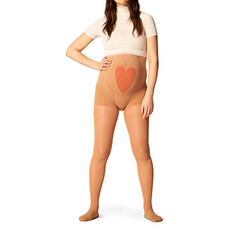 ITEM m6 - MAMA TIGHTS | light beige | L | Petite | Blickdichte Umstandsstrumpfhose mit Kompression Beige 25 DEN | Stützende Schwangerschaftsstrumpfhose mit Herzdetail von ITEM m6