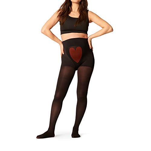 ITEM m6 - MAMA TIGHTS | schwarz | L | Petite | Blickdichte Umstandsstrumpfhose mit Kompression im 50 DEN Look | Stützende Schwangerschaftsstrumpfhose mit Herzdetail von ITEM m6