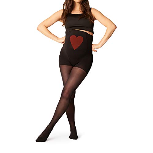 ITEM m6 - MAMA TIGHTS | schwarz | L | Tall | Blickdichte Umstandsstrumpfhose mit Kompression Schwarz 25 DEN | Stützende Schwangerschaftsstrumpfhose mit Herzdetail von ITEM m6