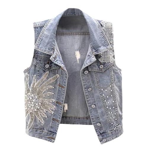 Ärmellose Weste Damen Elegant,Damen Jeansweste mit Spitze und Perlenbesatz Jeansjacke Mantel Verwaschen Zerrissen Jeansweste Ärmellos Tanktop Knöpfe Vorne Offen Mäntel Oberbekleidung Hellblau Xs Ärmellose Weste Damen Elegant,Damen Jeansweste mit Spitze und Perlenbesatz Jeansjacke Mantel Verwaschen Zerrissen Jeansweste Ärmellos Tanktop Knöpfe Vorne Offen Mäntel Oberbekleidung Hellblau Xs von ITHPBVHP
