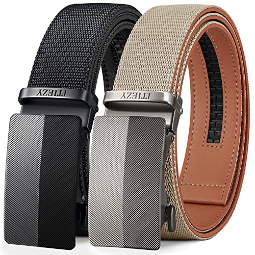 ITIEZY Herren Gürtel, Gürtel Nylon Ratsche Automatikschließe Business Anzug Gürtel für Männer 35mm Breit Ledergürtel 2 Stücke,Größe Angepasst von ITIEZY