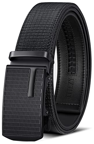 ITIEZY Herren Gürtel, Nylon Ratsche Automatikschließe Business Anzug Ledergürtel für Männer, 35mm Breit, 2 Stücke, Größe Angepasst von ITIEZY