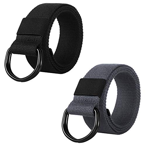 ITIEZY Militär Leinwand Gürtel Stoffgürtel Outdoor Jeansgürtel für Damen und Herren mit Doppel D-ringe Schnalle 2 PCS, Gr.-Länge: 120cm, 2 Pack(schwarz + Grau) von ITIEZY