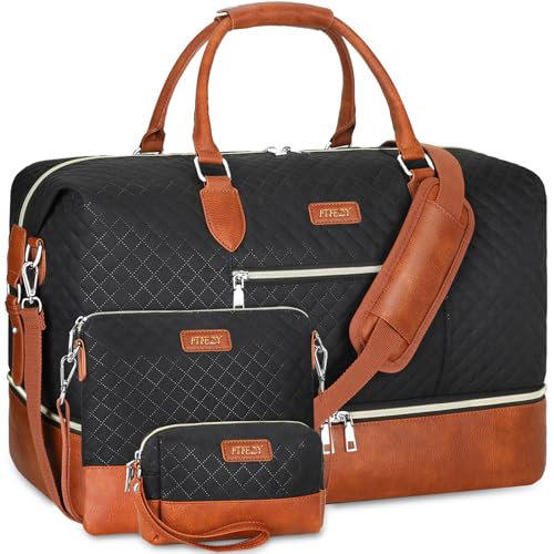 Weekender Bag für Damen, Reisetasche, Handgepäck, Übernachtungstasche, mit Schuhfach, groß, Nylon, Reise-Wochenend-Tragetasche, 4-schwarz, L, Weekender Bag für Damen, Reisetasche, Handgepäck, von ITIEZY