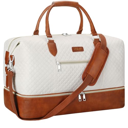 Weekender Bag for Women - Travel Duffel Bag Carry On Overnight Bag with Shoe Compartment Large Travel Tote Bag 54,6 cm for Traveling Business Weekend Trip Gift, Beige, Reisetasche mit Schuhbeutel von ITIEZY