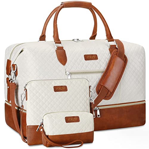 Weekender Bag für Damen, Reisetasche, Handgepäck, Übernachtungstasche, mit Schuhfach, groß, Nylon, Reise-Wochenend-Tragetasche, 2-beige, L, Weekender Bag für Damen, Reisetasche, Handgepäck, von ITIEZY