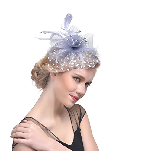 ITODA Fascinator Damen Feder Haarschmuck Hut Mesh Schleier Haarschmuck mit Haarklammer Stirnband Vintage Haarreif Elegant Damenhut Blumen Partyhut Kirche Brautparty Hochzeit Cocktail Beerdigung von ITODA